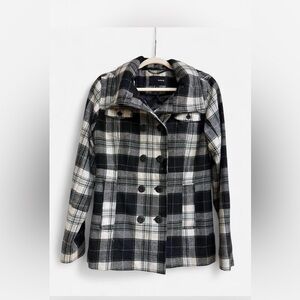 Hurley Black and White Plaid Pea Coat